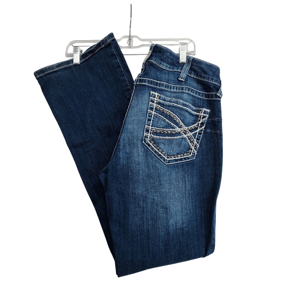 Ariat 32R Blue REAL Denim Entwined Bootcut Jeans Western Cowgirl Rodeo Farmcore